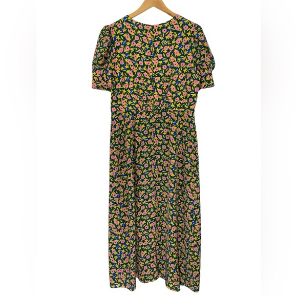 Saloni Bianca Midi Dress Silk Crepe Alpine Bouquet Size 12 - Picture 3 of 11